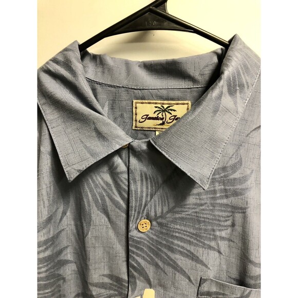 Jimmy Jaxx Button Up Short Sleeve Shirt XL/EG Blue Palm Leaves 100% Silk - Picture 6 of 9